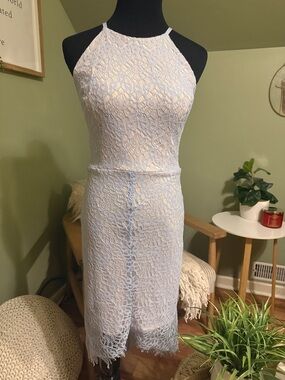 Women’s Lace Halter Sheath Dress in Light Blue